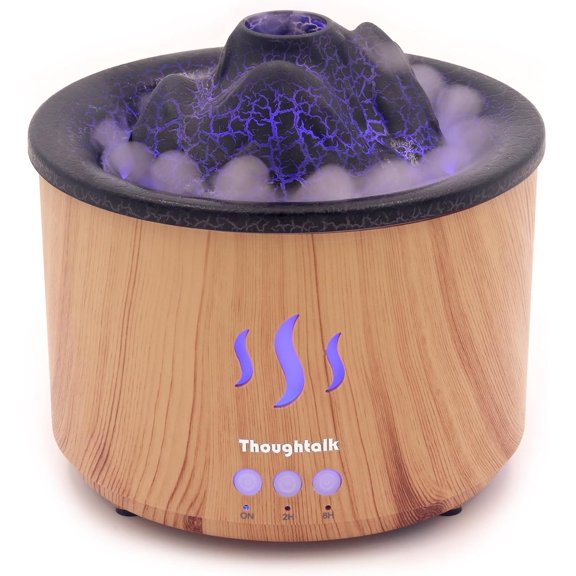 Volcano Essential Oil Diffuser with Jellyfish Mist - 260ml Ultrasonic Aromatherapy Diffuser Color-Changing LED Quiet Operation Auto Shut-Off - Wood Grain Humidifier & Night Light