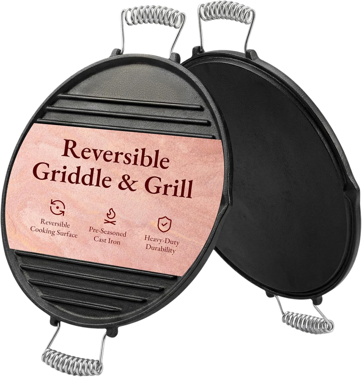 Volcano Grills Reversible Cast Iron Griddle & Skillet 40-013 – Pre-Seasoned Double-Sided Grill Pan for Camping, Outdoor Cooking & Kitchen Use, Heavy Duty Non-Stick Cast Iron