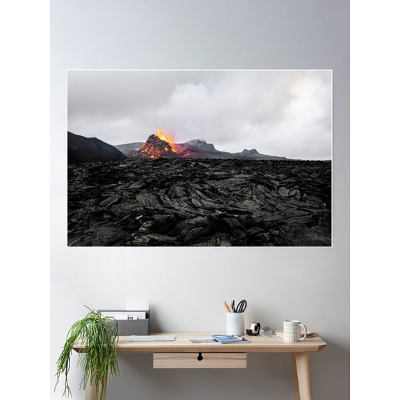 Volcano In Iceland (2021) Poster Wall Art, Modern Wall Decor For Living Room Bedroom, 8x12 UNFRAMED