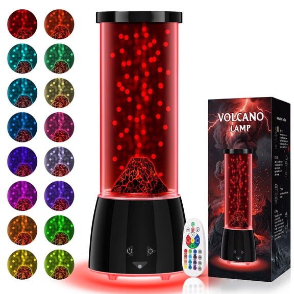 Volcano Lamp with 17 Color LED Lighting, Remote Control, 4 Brightness Levels & 4 Lighting Modes, USB or Battery Powered Ambient Table Lamp for Bedroom, Living Room & Office, Christmas & Birthday Gift