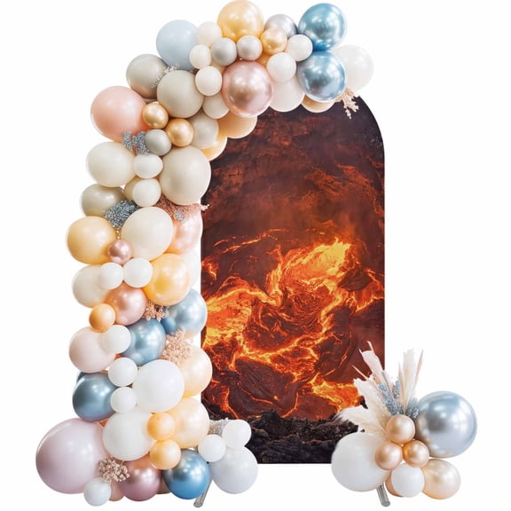 Volcano Lava Arch Backdrop Cover 4 FT Nature Abstract Volcano Dark Abyss Fire Stretchy Elastic Arch Stand Covers Spandex Arched Background Birthday Wedding Party Decoration (No Stand)