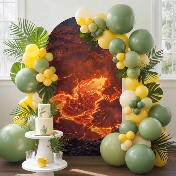 Volcano Lava Arch Backdrop Cover, 5FT, Nature Abstract Volcano Dark Abyss Fire Spandex Arch Covers Double-Sided Backdrop for Wedding Birthday Party Photo Background Decoration