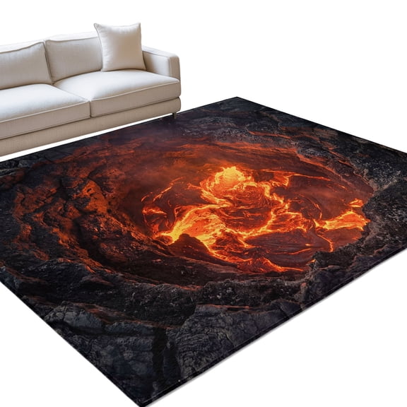 Volcano Lava Area Rugs 5x8ft Nature Abstract Volcano Dark Abyss Fire Floor Rug&nbsp;Non Slip Low Pile Ultra Soft Throw Carpet for Entryway Indoor Entrance Kitchen Bathroom