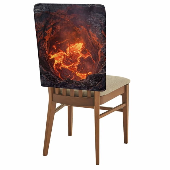 Volcano Lava Chair Back Covers Set of 8 Nature Abstract Volcano Dark Abyss Fire Removable Dining Chair Slipcovers Washable Seat Protector for Restaurant Party Banquet Kichen Decor