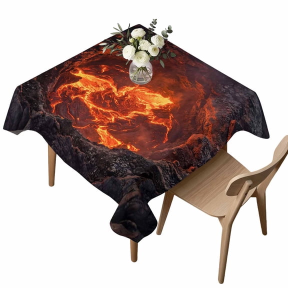 Volcano Lava Square Tablecloth Nature Abstract Volcano Dark Abyss Fire Waterproof Wrinkle Free Soft Table Cloth Spill-Proof Washable Table Cover for Dining Party Picnic 60 x 60 Inch