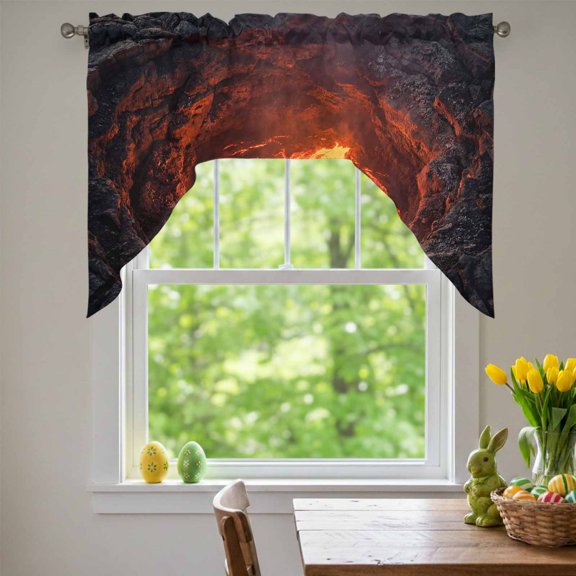 Volcano Lava Swag Valances for Kitchen Window, Nature Abstract Volcano Dark Abyss Fire Small Swag Valances Rod Pocket Curtain Drapes Window Treatment for Bedroom Bathroom, 56x36 Inch