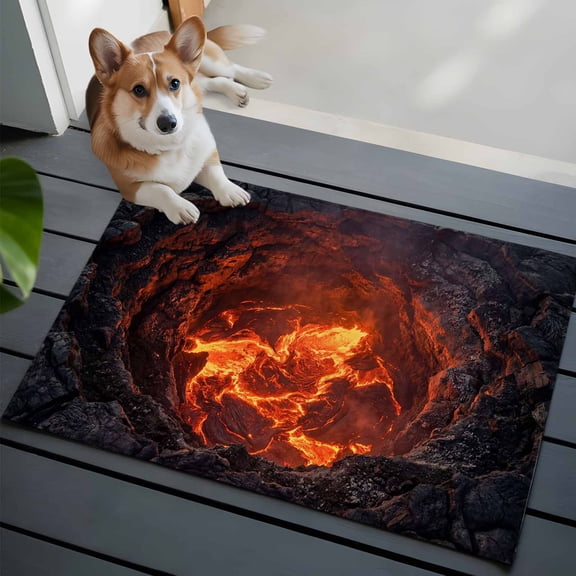 Volcano Lava Washable Entry Rug 2x3 Nature Abstract Volcano Dark Abyss Fire Low Pile Indoor Door Mat with Rubber Backing Thin Area Rug for for Entrance, Bedroom, Kitchen, Laundry, Bathroom