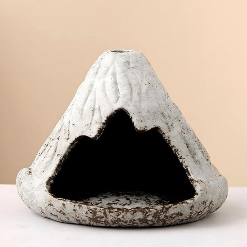Volcano Palo Santo Holder - Ceramic Incense Burner with Ash Catcher, Textured Mountain Design Palo Santo Holder Stick Holder for Smudging, Meditation, Yoga & Rustic Home Decor-Frosted Gray