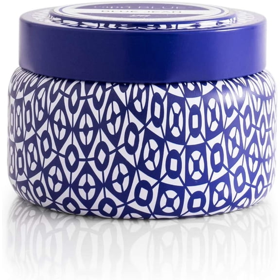 Volcano Printed Travel Tin Jar Candle - Luxury Candle with a Long Lasting Soy Wax Blend - Scented with Tropical & Fruity Fragrance (Blue Color, 8.5 oz)
