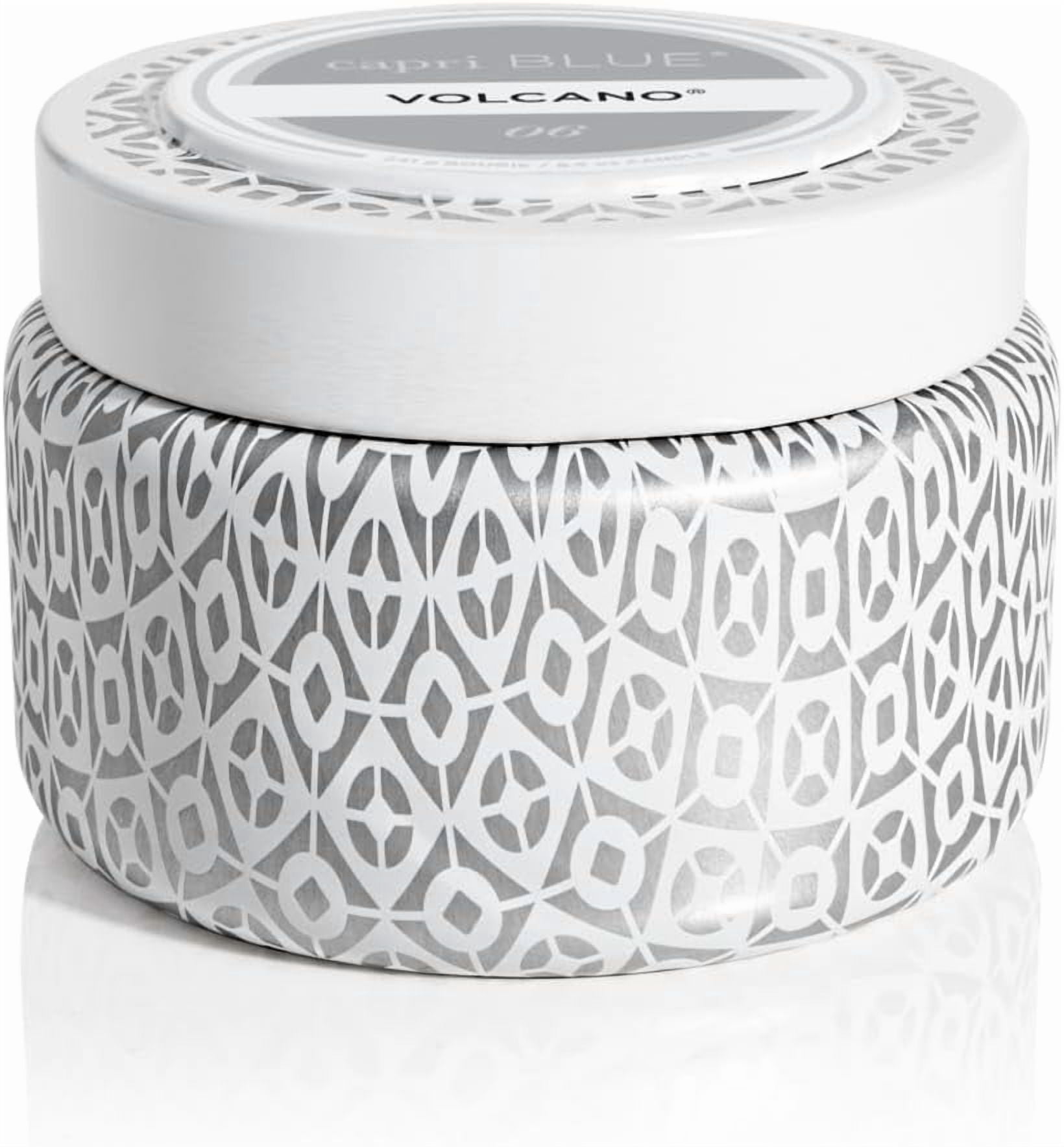 Volcano Printed Travel Tin Jar Candle - Luxury Candle with a Long Lasting Soy Wax Blend - Scented with Tropical & Fruity Fragrance (White Color, 8.5 oz)