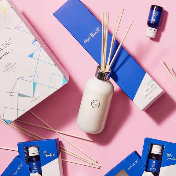 Volcano Reed Diffuser Set - Includes Reed Diffuser Sticks, Fragrance Oil, and Glass Bottle - Luxury Scented Room Freshener - White (8 fl oz)