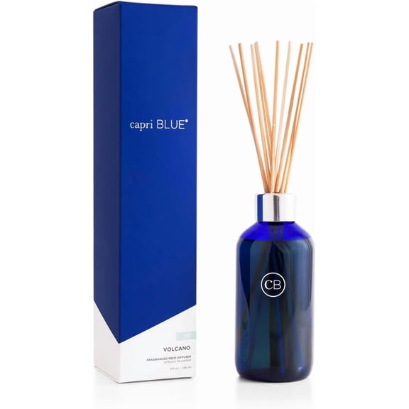 Volcano Reed Diffuser Set - Includes Reed Diffuser Sticks, Fragrance Oil, and Glass Bottle - Luxury Scented Room Fresheners - Cobalt Blue (8 fl oz)