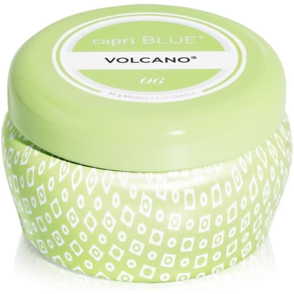 Volcano Scented Mini Tin Jar Candle - Printed Mini Tin Candles for Home Scented with Tropical Fruit & Sugared Citrus - Long Lasting Soy Wax Blend (Iced Matcha Green, 3 oz)