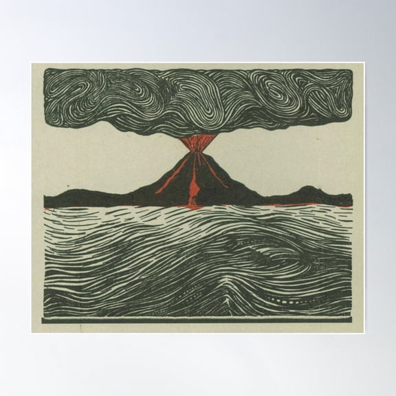 Volcano Woodcut Poster Wall Art, Modern Wall Decor For Living Room Bedroom, 24x36 UNFRAMED