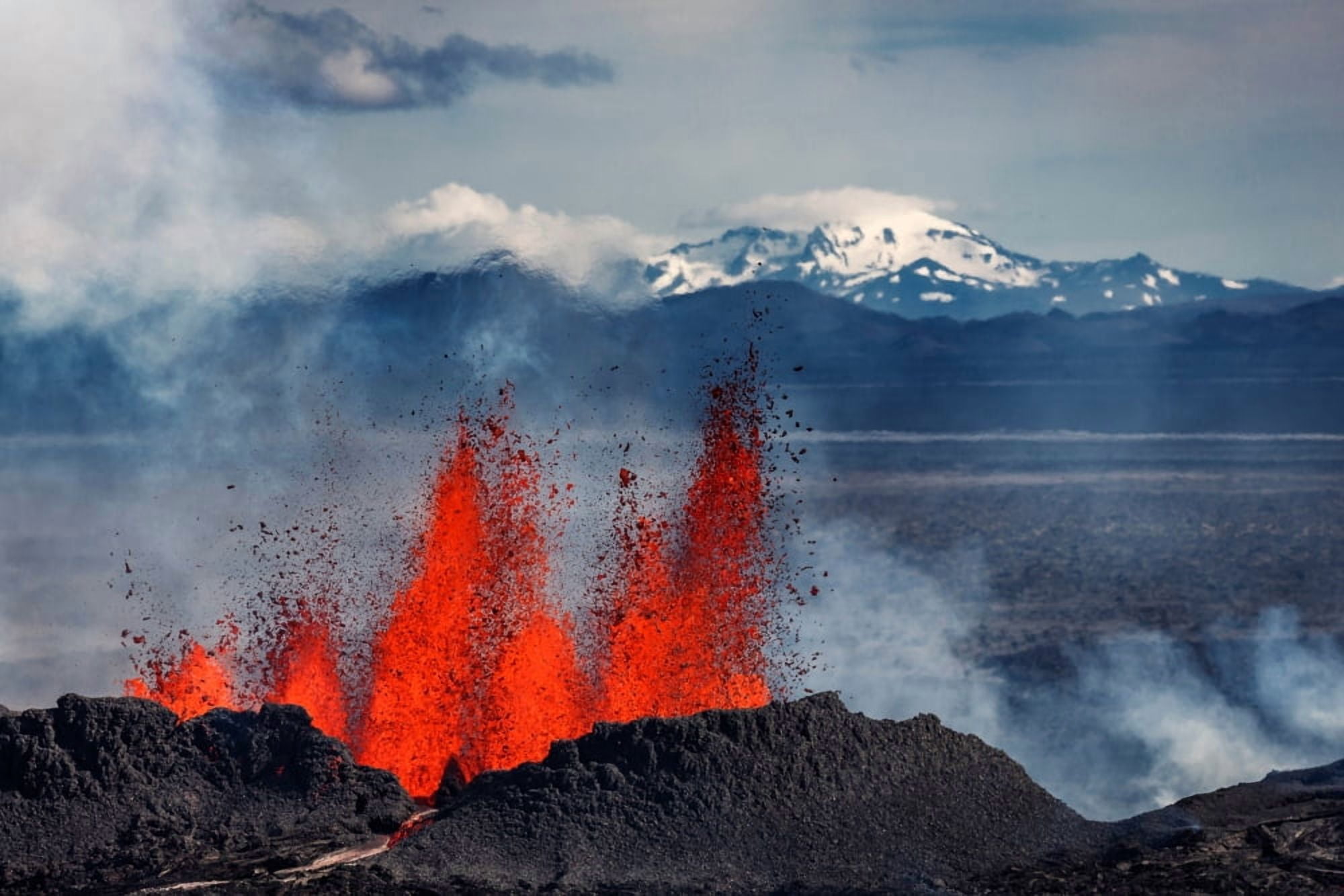 Volcano eruption at the Holuhraun Fissure near Bardarbunga Volcano Iceland Canvas Art - Panoramic Images (27 x 9)