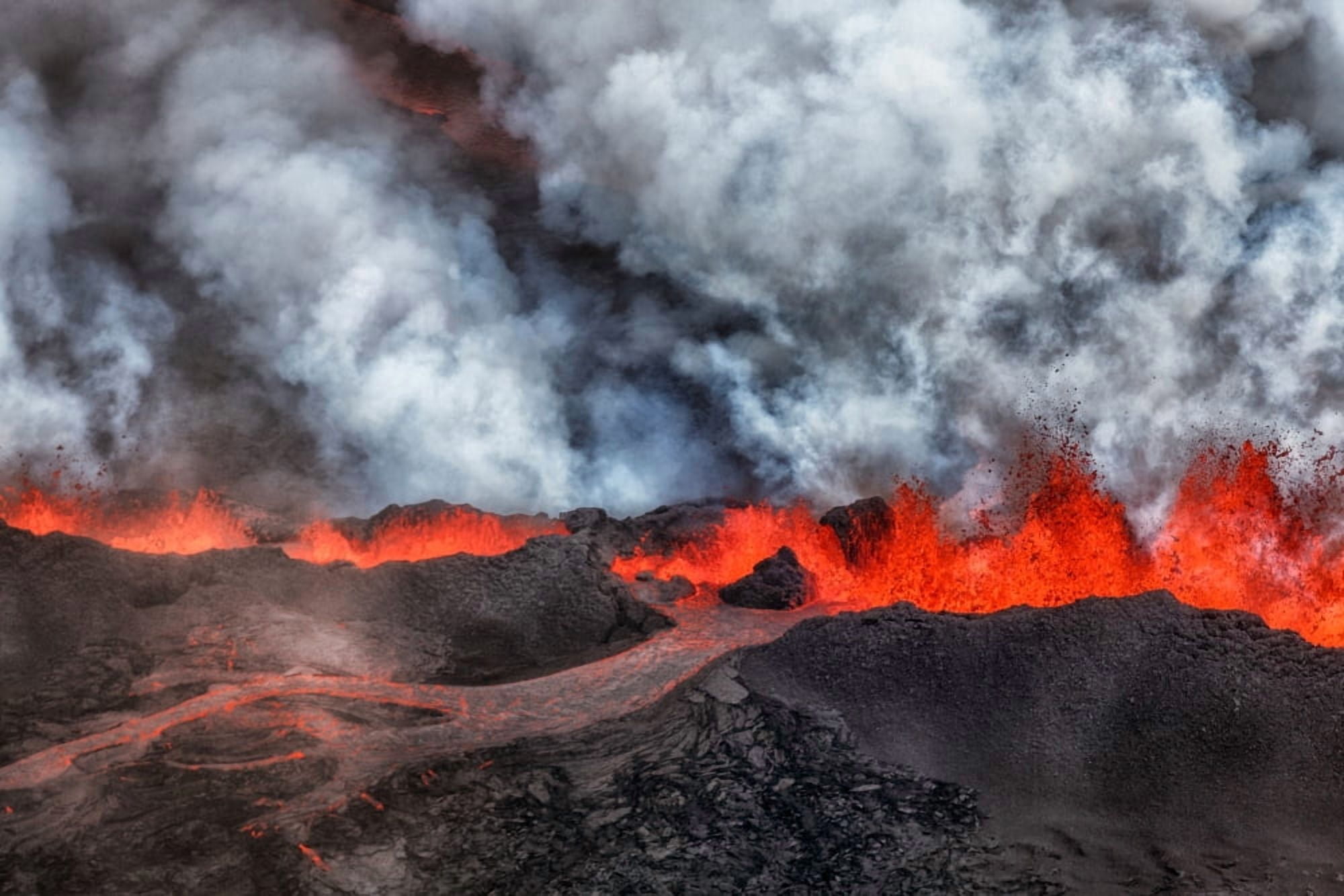Volcano eruption at the Holuhraun Fissure near Bardarbunga Volcano Iceland Canvas Art - Panoramic Images (36 x 12)