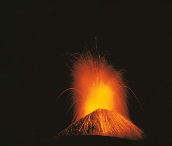 Volcano exploding lava Canvas Art - Panoramic Images (24 x 21)