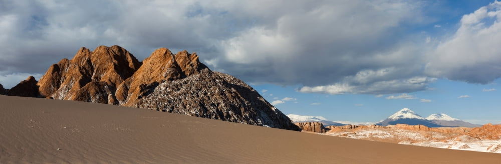 Volcanoes Licancabur and Juriques seen from Valle De La Luna Atacama Desert Antofagasta Region Chile Canvas Art - Panoramic Images (27 x 9)
