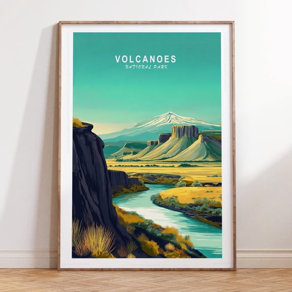 Volcanoes National Park Minimalist Cityscape Travel Poster, Unframed Paper Print Size 8x12