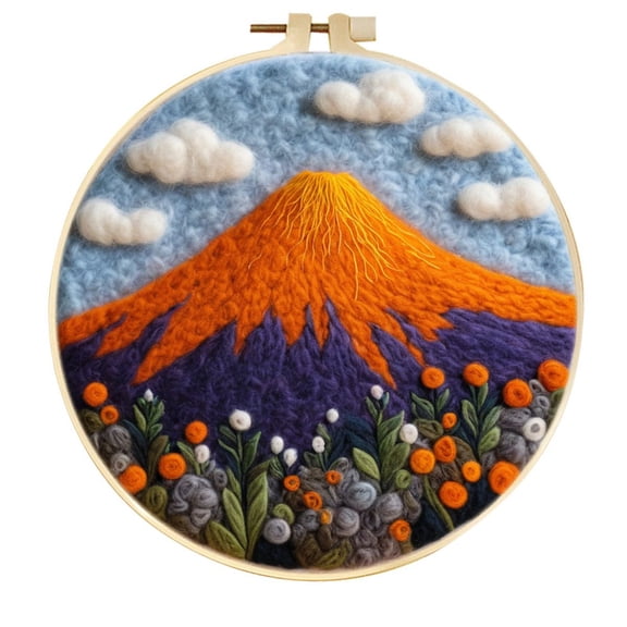 Volcanoes Needle Felting Set, Beginner Felt Painting Set, With Wool Felt Painting Set, Decorative Frame, Suitable for Home Decoration