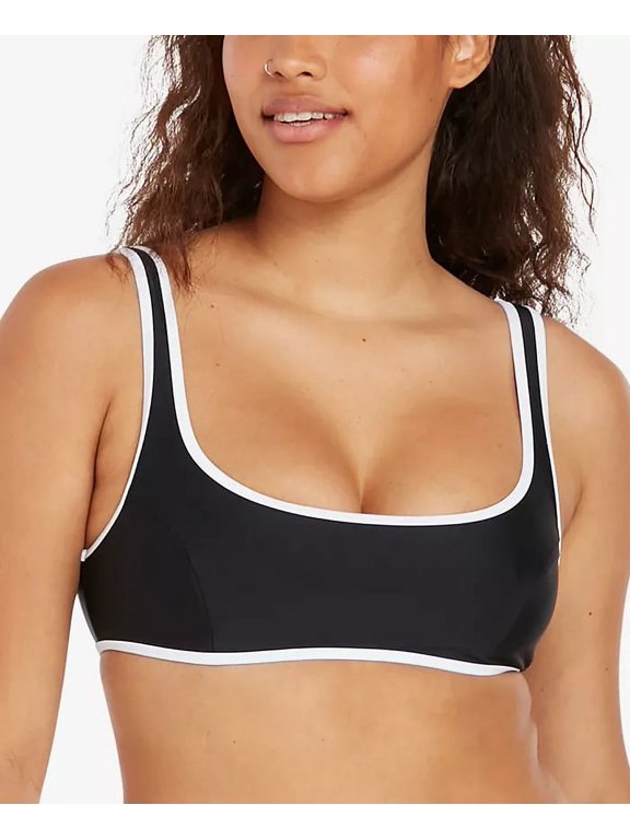 BLACK COMBO Juniors' Reversible Contrast-Trim Coco Swim Top, US Small