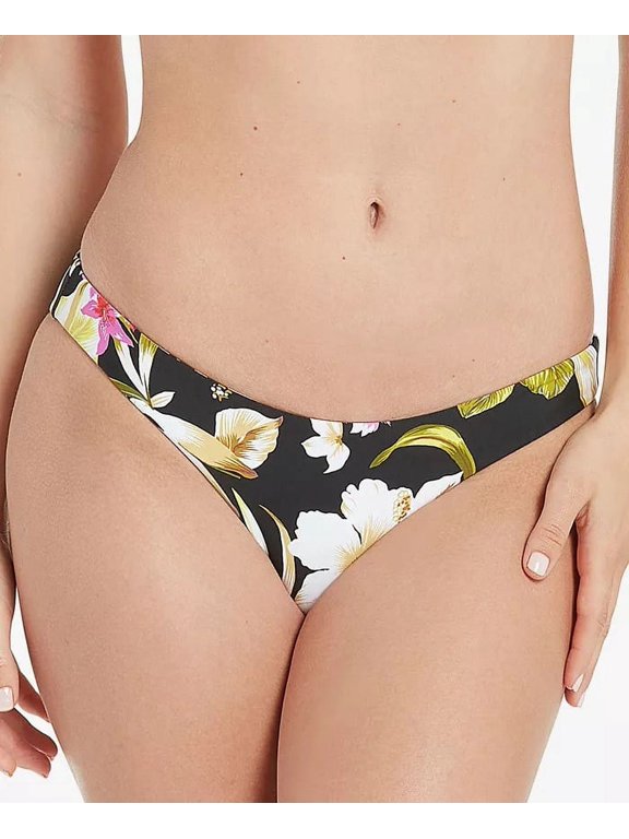 BLACK She Shore Can Printed Cheeky Bikini Swim Bottom, US Large