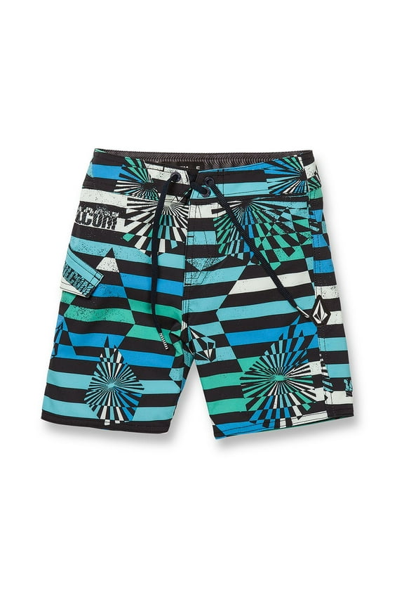 Big Boys Stretch MOD Stone Stripe Mix Print Board Shorts, Maliblue, Size 24