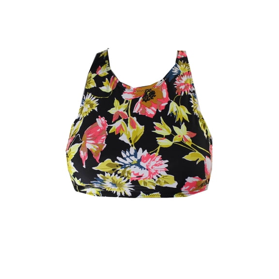 Volcom Black Yellow Wild Buds Crochet Back Crop Halter Bikini Top XS
