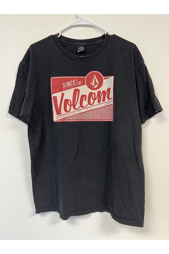 Volcom Graphic T Shirt Mens Size Large Black Short Sleeve Red Logo Surf Skate