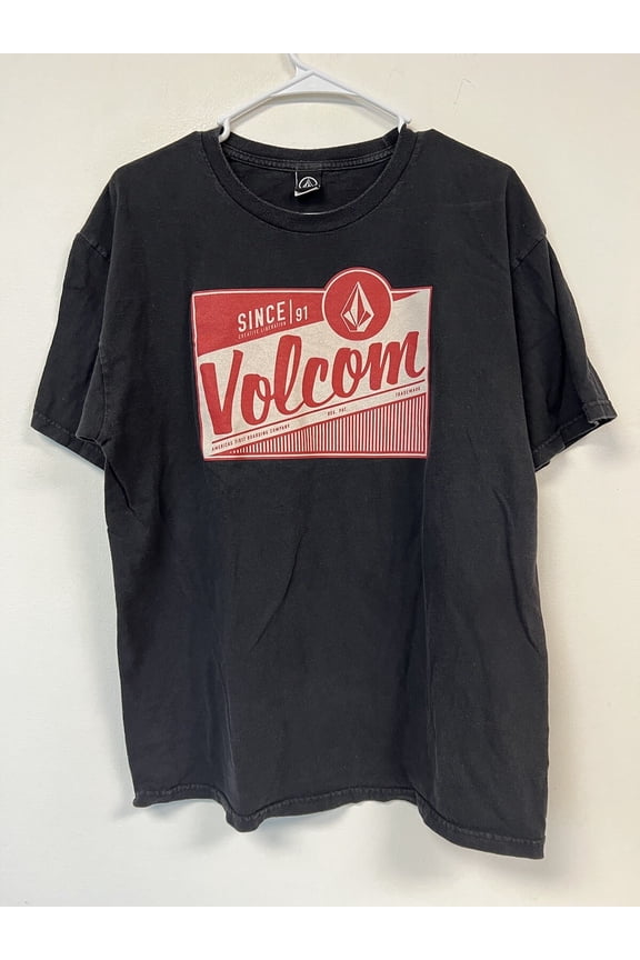 Volcom Graphic T Shirt Mens Size Large Black Short Sleeve Red Logo Surf Skate