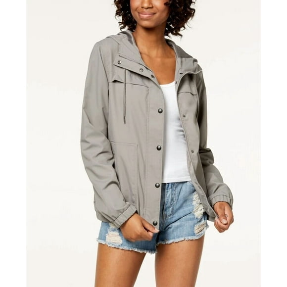 Juniors' Hooded Windbreaker, Gunmetal Grey, S