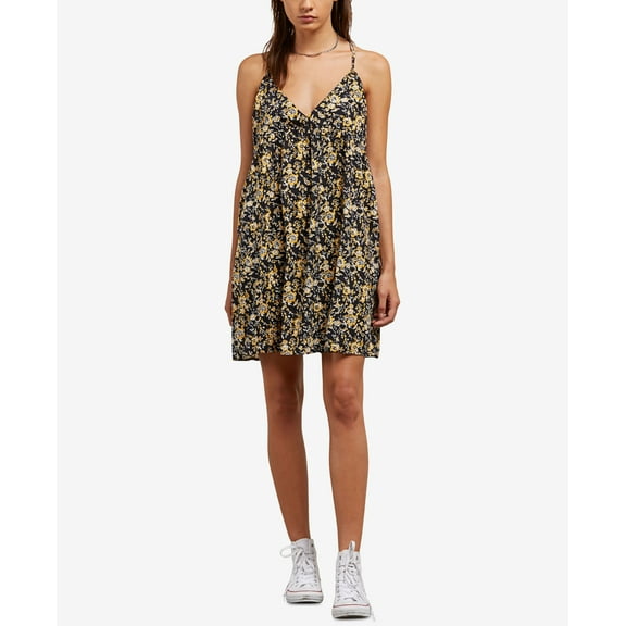 Volcom Juniors You Want This Strappy Printed Dress Citrus Gold XS