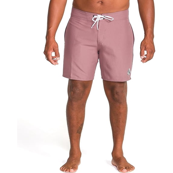 Volcom Men's 18" Boardshorts – Stretch Swim Trunks with Drawstring Waist and Back Flap Pocket, Size-29, Color-Lawton Bordeaux Brown