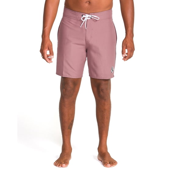Volcom Men's 18" Boardshorts – Stretch Swim Trunks with Drawstring Waist and Back Flap Pocket, Size-34, Color-Lawton Bordeaux Brown