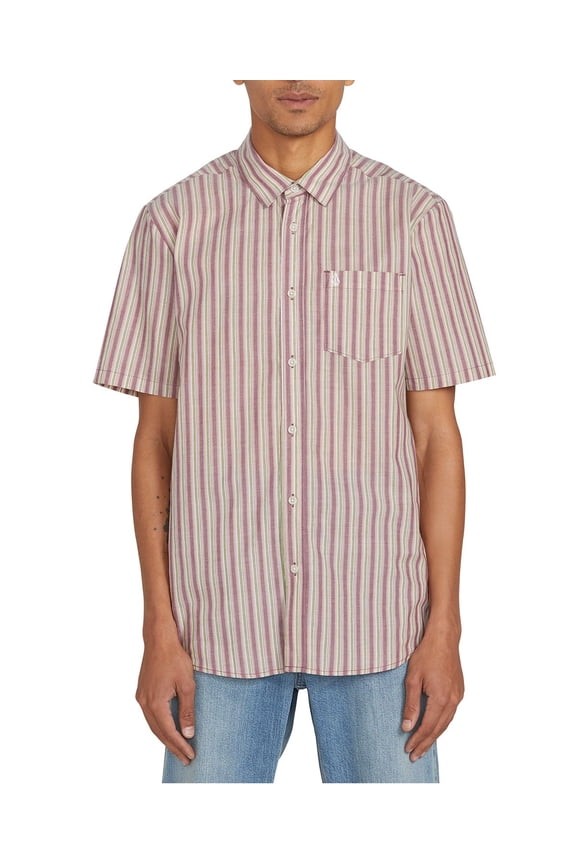 Men's Duffel Stripe Short Sleeve Button Down Shirt, Size X-Large, Pinot