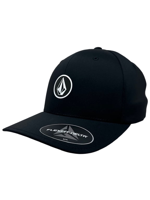 Men's Hat Quarter Tech Delta FlexFit Cap (Small/Medium, Black)