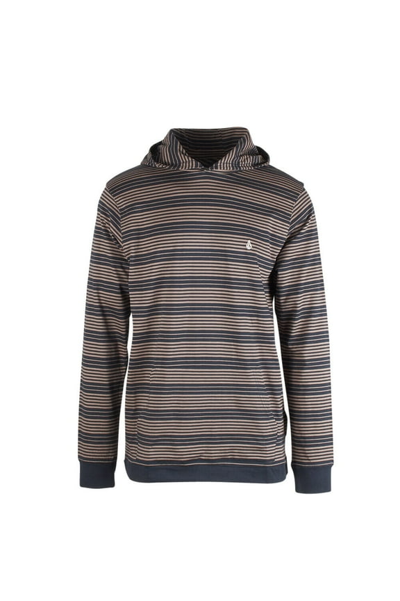 Men's Navy Tan Striped Light Weight L/S Pullover Hoodie