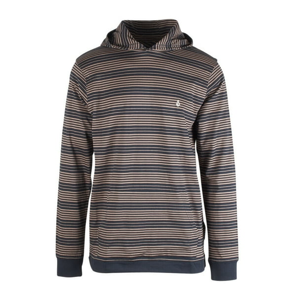 Men's Navy Tan Striped Light Weight L/S Pullover Hoodie