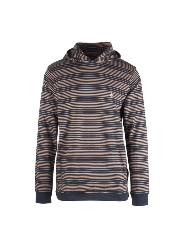 Men's Navy Tan Striped Light Weight L/S Pullover Hoodie