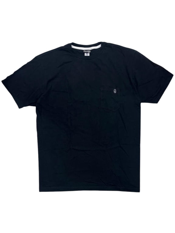Men's Pocket T-Shirt Stone Logo Short Sleeve Crewneck Tee (X-Large, Black)