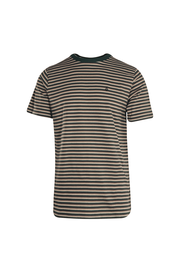 Men's T-Shirt Trekking Green Striped S/S Tee (S36)