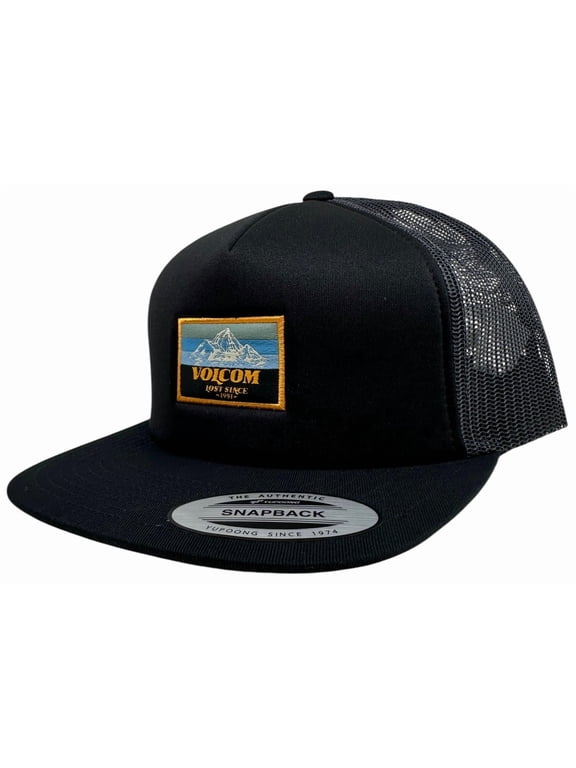 Men's Trucker Hat Mile Marker Flat Bill Snapback Cap (Black)