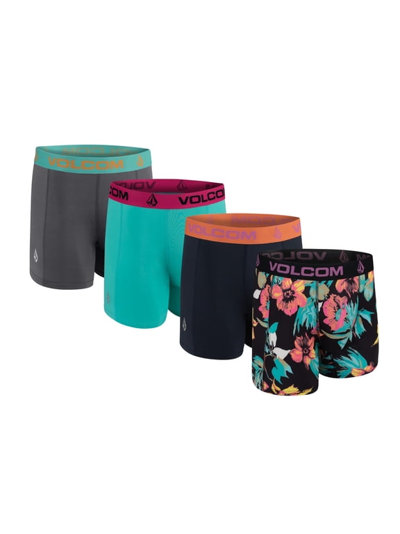 Mens Boxer Briefs 4 Pack Poly Spandex Performance Boxer Briefs Underwear Black/Dark Navy/Turquoise/Charcoal, Large