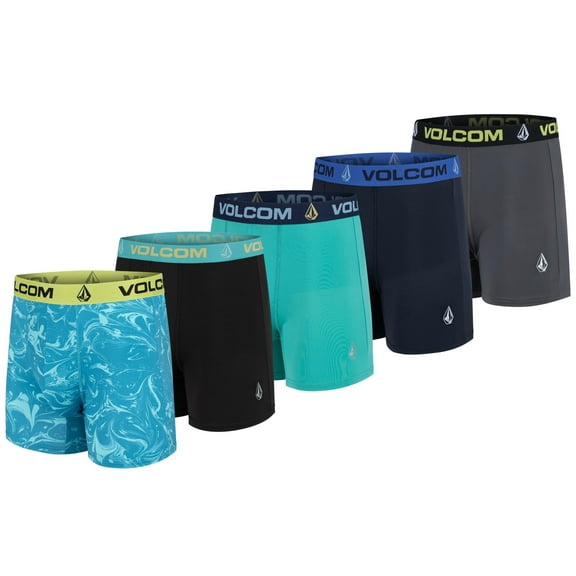 Volcom Mens Boxer Briefs 5 Pack Poly Spandex Performance Boxer Briefs Underwear Blue/Black/Blue/Navy/Grey, Large