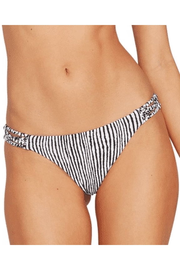WHITE Stripe Away Printed Hipster Bikini Swim Bottom, US Large