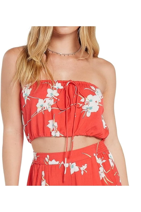 Women's Retro Resort Convertible Crop Tropical Print Tube Top Pistol Punch, Size Large