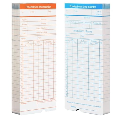 Volcora 100 Pack Time Cards for Employees 2 Sided 7.4 x 3.4" Sprint for Volcora Time Clock, Timecards Monthly for Time Recorder, Overtime and Total Hours Included