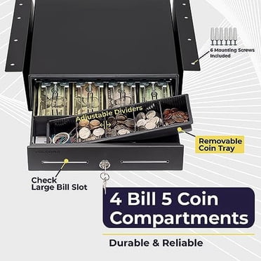Volcora 13-inch Electronic Cash Drawer - POS System With 4 Bill/5 Coin Slots & Key Lock