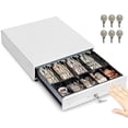 thumbnail image 1 of Volcora 13" Manual Push Open Cash Register Drawer for Point of Sale (POS) System, White Heavy Duty Till with 4 Bills and 5 Coin Slots, Key Lock with Removable Coin Tray and Double Media Slots, 1 of 7