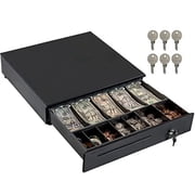 Volcora 16" Retail Cash Register Drawer for POS System for Small Business, Money Tray with 5 Bill 6 Keys 7 Coin with Adjustable Coin Slots, 12-24V, RJ11/RJ12 Key-Lock, Media Slot